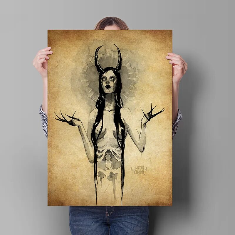 Peinture sur Toile Style Vintage, Motifs Sorcellerie