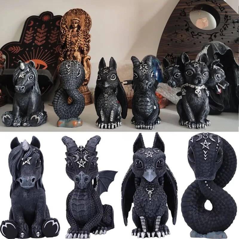 Statuette Animaux de Sorcière en Résine pour Halloween